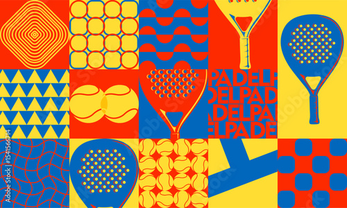 Padel colorful memphis neo geometric design vector. Padel geometric pattern vector illustration.