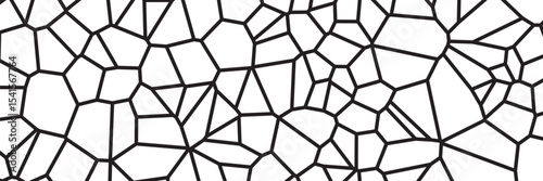 Black and white geometric seamless patterns vector set. Irregular shapes repeated backdrop for web tiles, science and interior designs. voronoi line polygonal cells template background collection