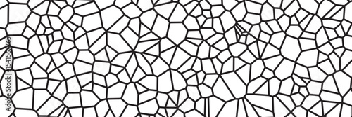 Black and white geometric seamless patterns vector set. Irregular shapes repeated backdrop for web tiles, science and interior designs. voronoi line polygonal cells template background collection