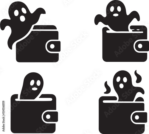 Haunted Wallet Vector Illustration – Spooky Ghostly Accessory Design