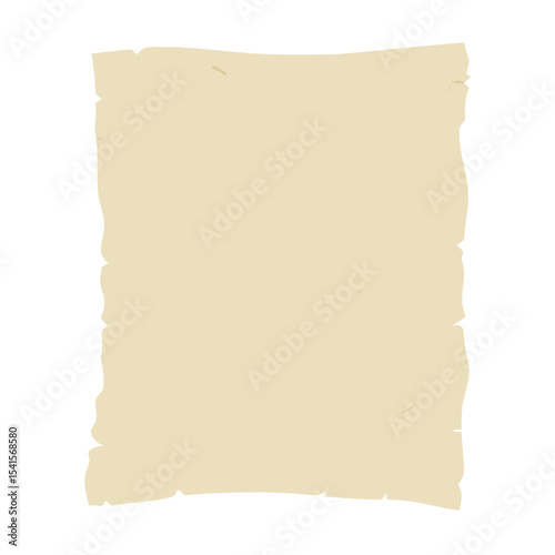 Vector illustration of piece of parchment paper, slightly aged with a rough texture and yellowed edges. White background