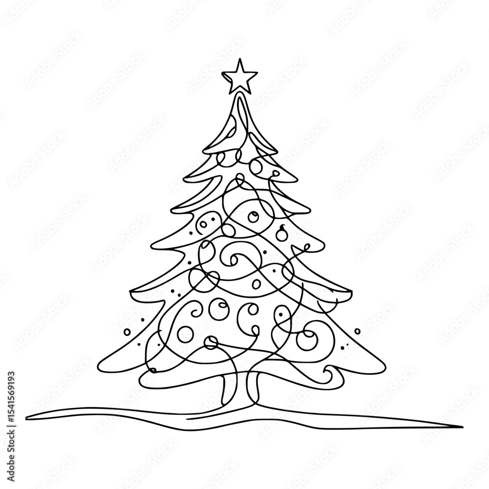 Elegant single line christmas tree drawing