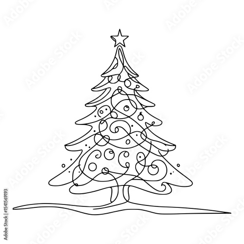 Elegant single line christmas tree drawing