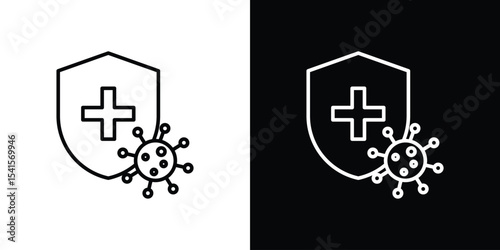 Shield virus icon design. simple stroke line vector icon set