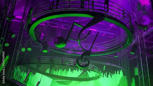 A music note hanging from the ceiling of a concert hall