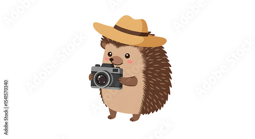Cartoon hedgehog photographer