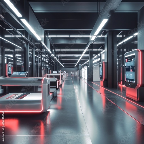 Futuristic Factory Interior, High-Tech Production Line