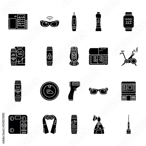Smart devices black flat icons for digital and print projects.