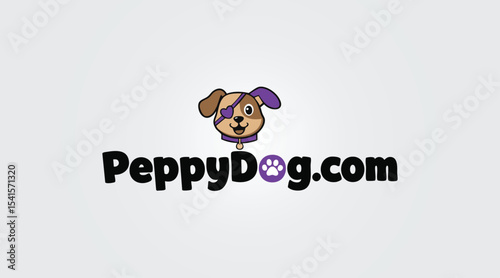 Peppy Dog playful logo with a cute, one-eyed dog character wearing a collar, perfect for pet-related branding
