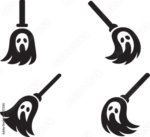 Phantom Broom Vector Illustration – Haunted Flying Witch Broom