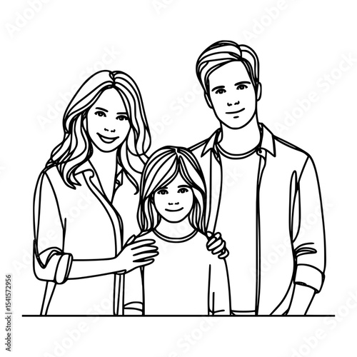 Happy family portrait line art illustration