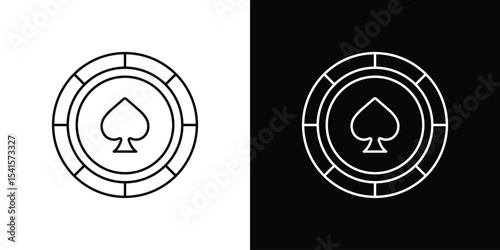 Poker chip icon design. simple stroke line vector icon set