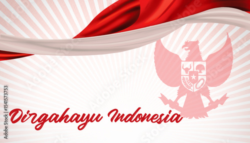 Dirgahayu Indonesia Independence Day 17th August 2025 banner template with realistic red white Indonesian flag and Pancasila silhouette. Indonesia national flag background, template, banner