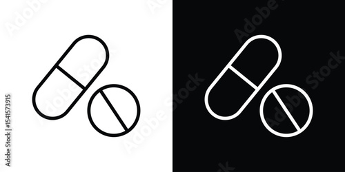 Pills icon design. simple stroke line vector icon set