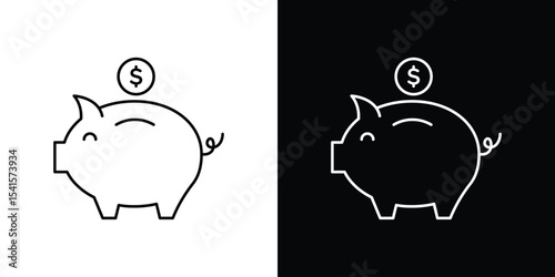 Piggy bank icon design. simple stroke line vector icon set