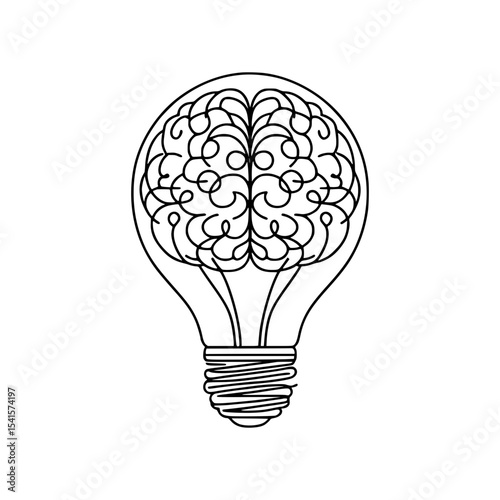Brain inside light bulb idea concept illustration