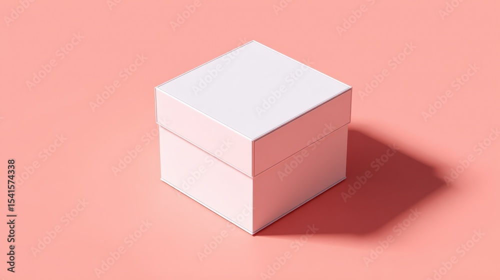 Obraz premium Elegant White Square Gift Box on Pink Background Ideal for Packaging Mockup Presentation