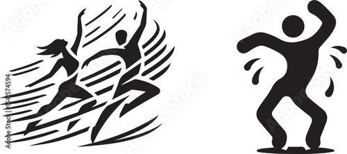 Dancing human icon in black, energetic movement, vector design
