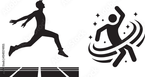 human run vector icon and Black vector human sitting on a chair, side profile icon
