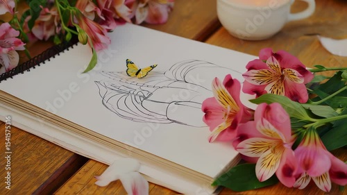Wallpaper Mural Sketchbook Still Life, Flowers and Butterfly Torontodigital.ca