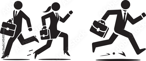 Black human icon running with briefcase, business movement vector