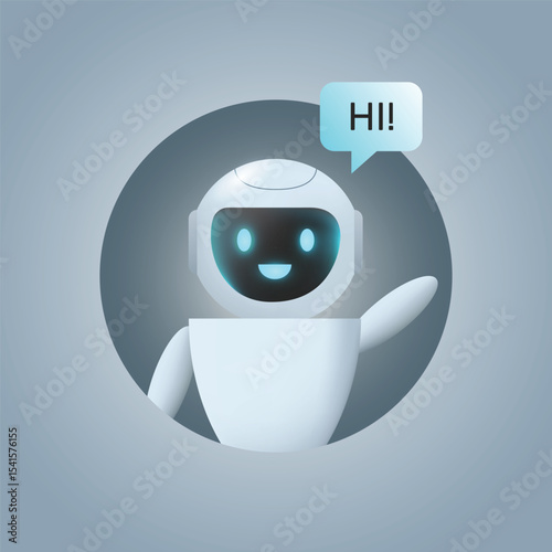 Chat bot icon design. Robot say Hi. AI assistant bot mascot. Chatbot symbol concept.
