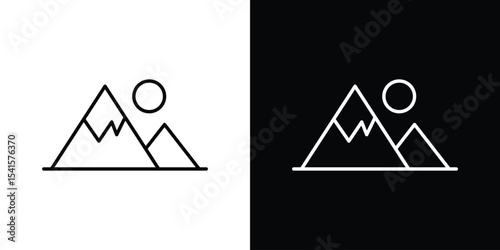 Mountain icon design. simple stroke line vector icon set