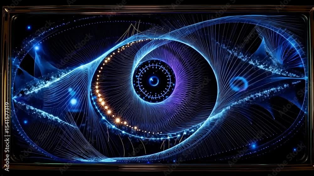 A computer generated image of an eye in the middle of a black background
