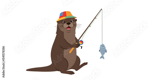 Otter fishing illustration