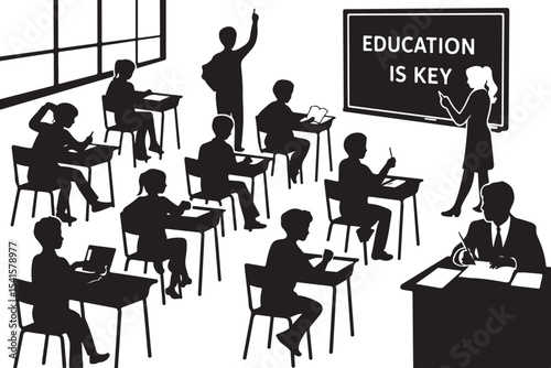 Modern Classroom Illustration with Students and Teacher | Education is Key Concept
