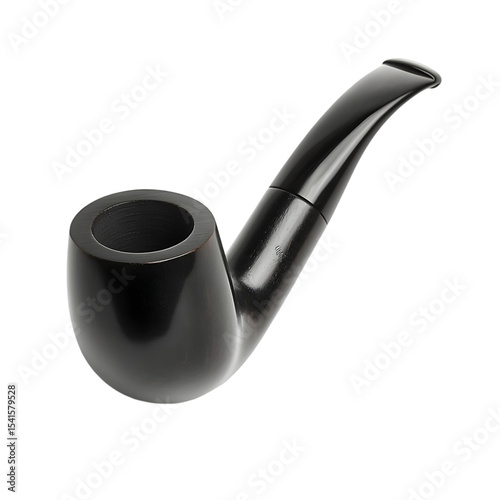 A sleek black wooden smoking pipe with a smooth finish, isolated on a white background