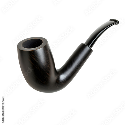 A sleek black wooden smoking pipe with a smooth finish, isolated on a white background