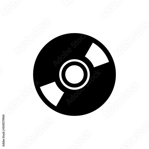 Black CD or DVD disc icon on white background, Compact Disc Symbol, Music or Data Media Icon, Minimalist Flat Design, Vintage Optical Storage Graphic, CD icon, vector illustration.
