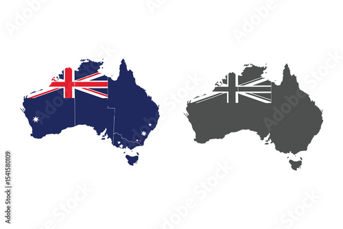 Australia Map Silhouette Vector Icon with Flag for Travel Design, Geography Illustration, and Cultural Art
