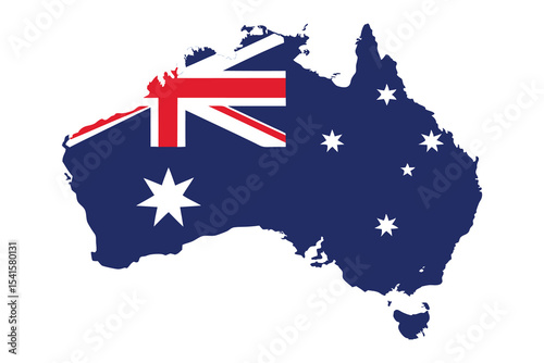 Australia Map Silhouette Vector Icon with Flag for Travel Design, Geography Illustration, and Cultural Art