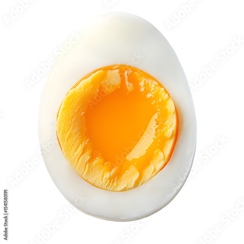 A single slice of hard-boiled egg with a smooth, creamy yolk, isolated on white