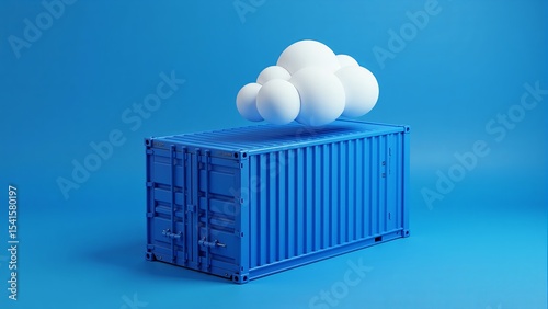 Blue Container With Cloud Computing Concept