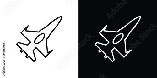 Fighter jet icon design. simple stroke line vector icon set
