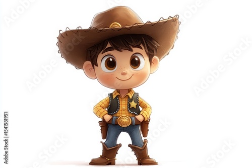 Young cowboy character with cheerful expression in a classic Western outfit