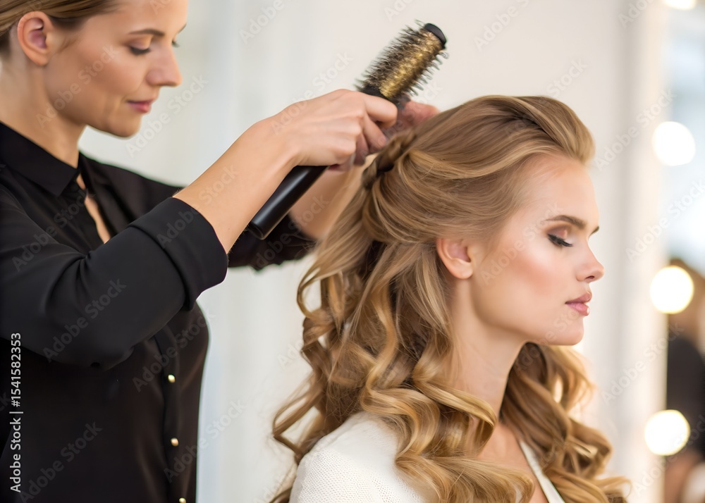 Fototapeta premium Hair styling techniques for luscious locks salon environment photography close-up beauty trends