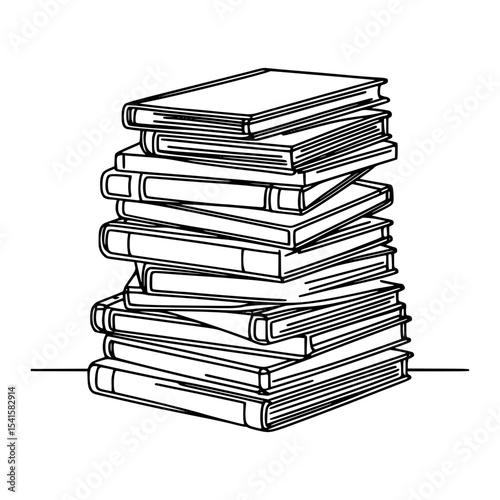 Large stack of books line drawing illustration