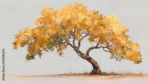 Golden Autumn Tree Painting - Warm Colors and Artistic Style