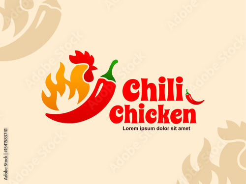 Chicken and red chili logo is suitable for culinary business of chicken dishes