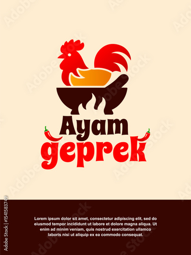 Indonesian geprek chicken logo with traditional vintage style
