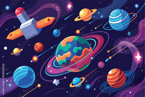 Exploring a colorful galaxy filled with planets and stars