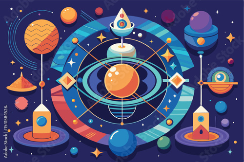 Colorful cosmic design showcasing planets and stars in a vibrant space setting