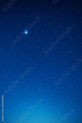 Starry night sky with glowing bright star, cosmic deep blue space background, peaceful celestial view ideal for creative and commercial use, unique design Pro.