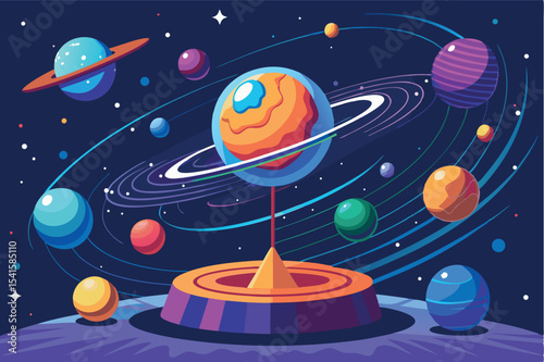 Colorful cosmic illustration of planets in space with rings