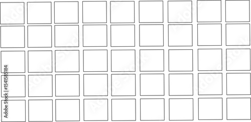 Minimalist blank square grid pattern with five rows and ten columns. Clean hand-drawn lines ideal for design templates, planners, games, or icon layout mockups.