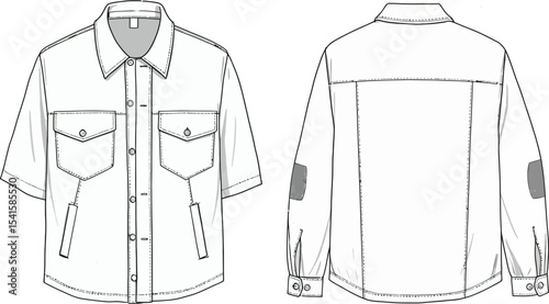 Women s short sleeve denim shirt technical flat sketch